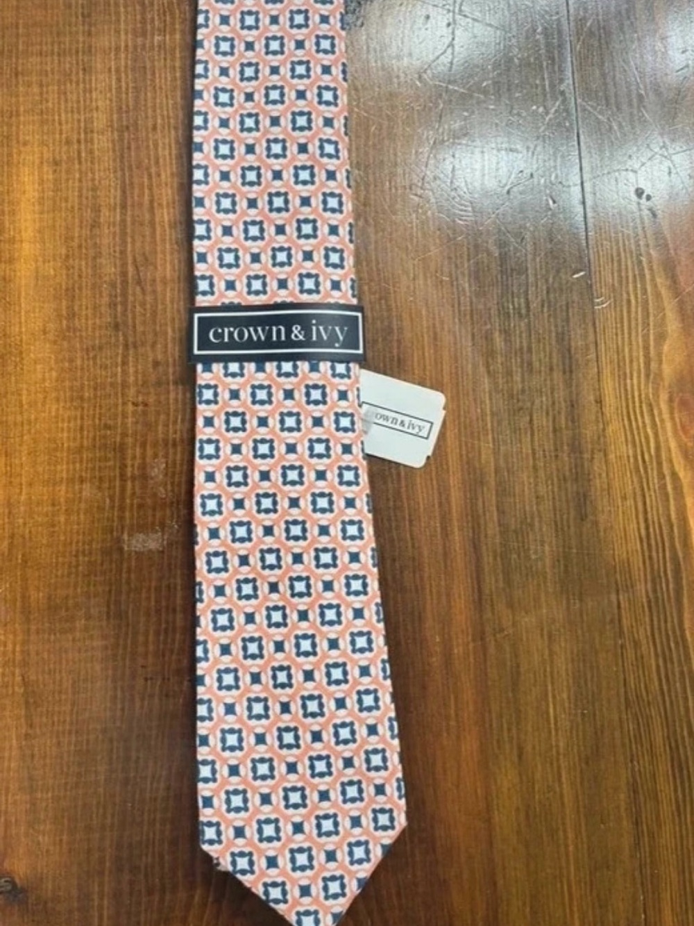 Crown & Ivy Coral & Navy Geometric Men's Tie NWT